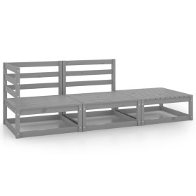 Muebles de jardín 3 piezas gris madera maciza de