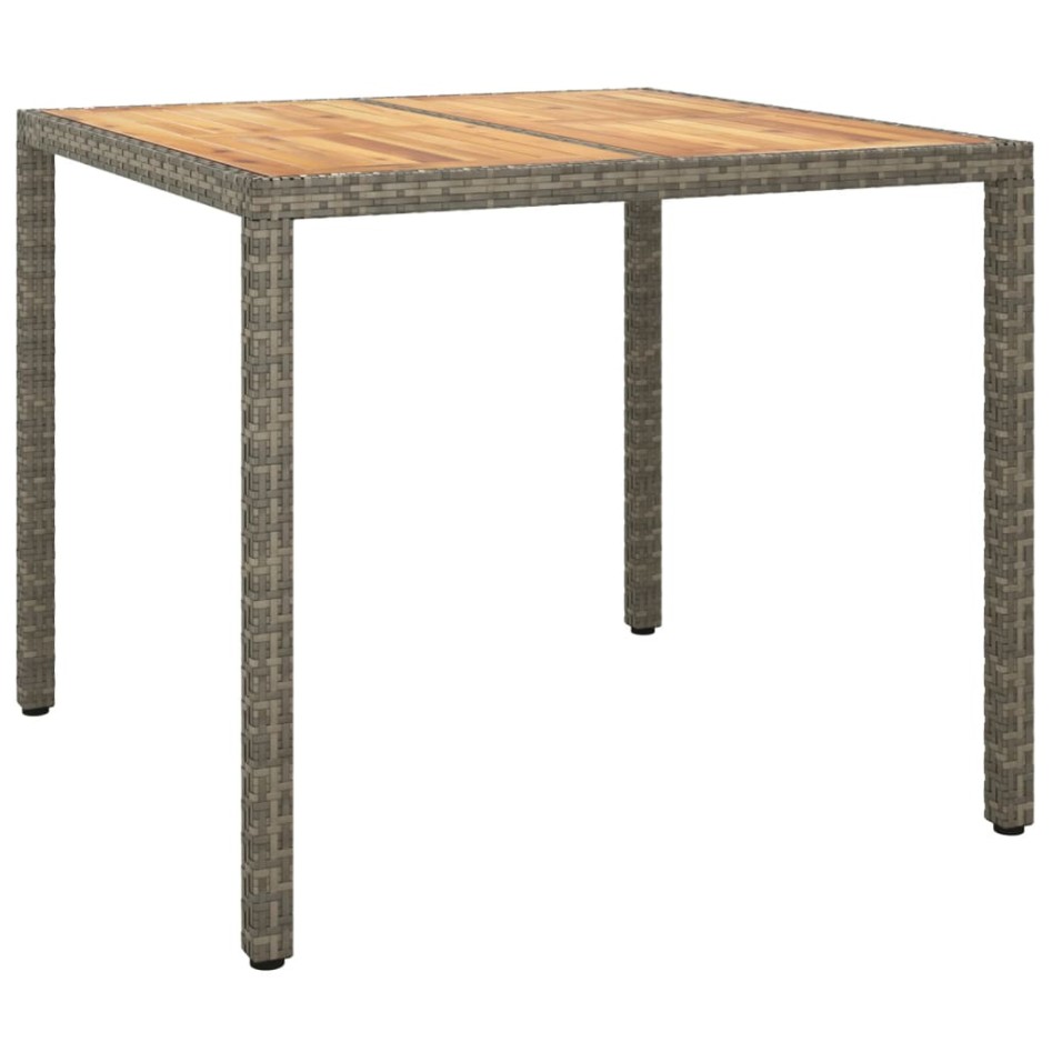 Mesa de jardín ratán PE madera acacia maciza gris 90x90x75