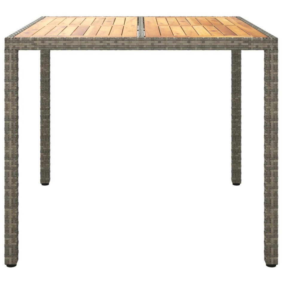 Mesa de jardín ratán PE madera acacia maciza gris 90x90x75