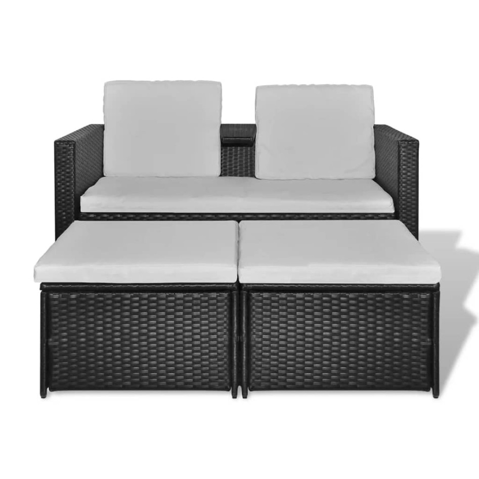 Set muebles de jardín 4 piezas y cojines ratán sintético