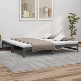 Sofá cama extraíble madera maciza de pino gris 2x(90x200)