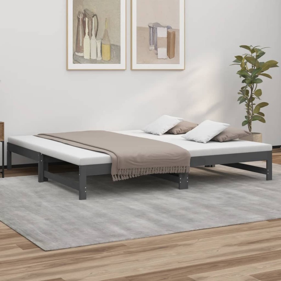 Sofá cama extraíble madera maciza de pino gris 2x(90x200)