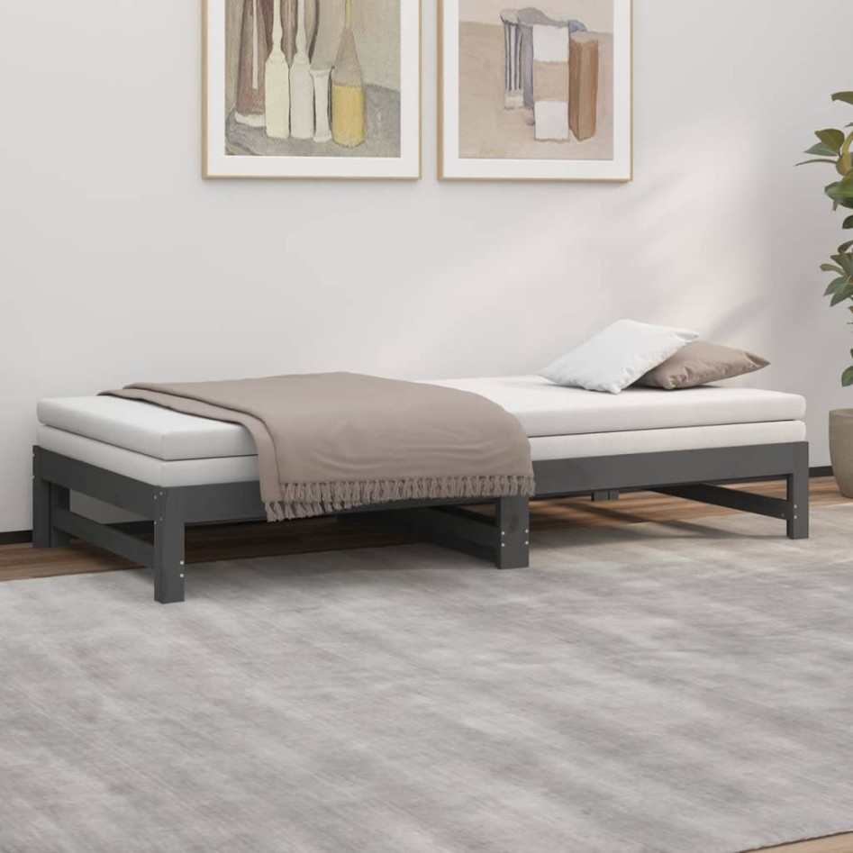 Sofá cama extraíble madera maciza de pino gris 2x(90x200)