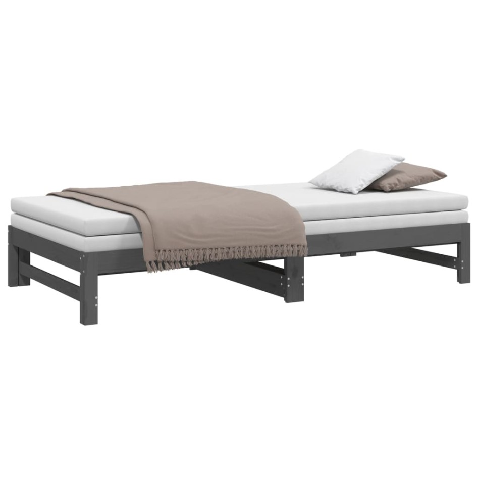Sofá cama extraíble madera maciza de pino gris 2x(90x200)