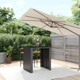 Mesa alta bar ratán PE y superficie vidrio negro 105x80x110