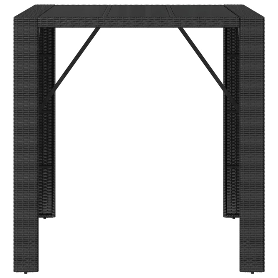 Mesa alta bar ratán PE y superficie vidrio negro 105x80x110