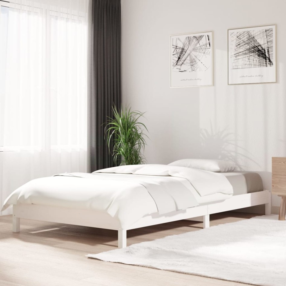 Cama apilable de madera pino maciza blanca 100x200