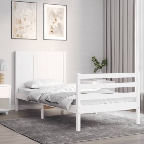Estructura de cama individual con cabecero madera maciza