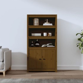 Aparador alto madera maciza de pino marrón miel 80x35x154