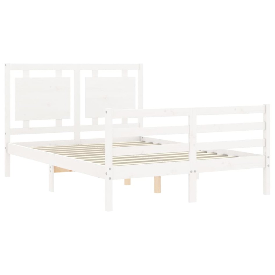 Estructura de cama con cabecero madera maciza blanco 140x200