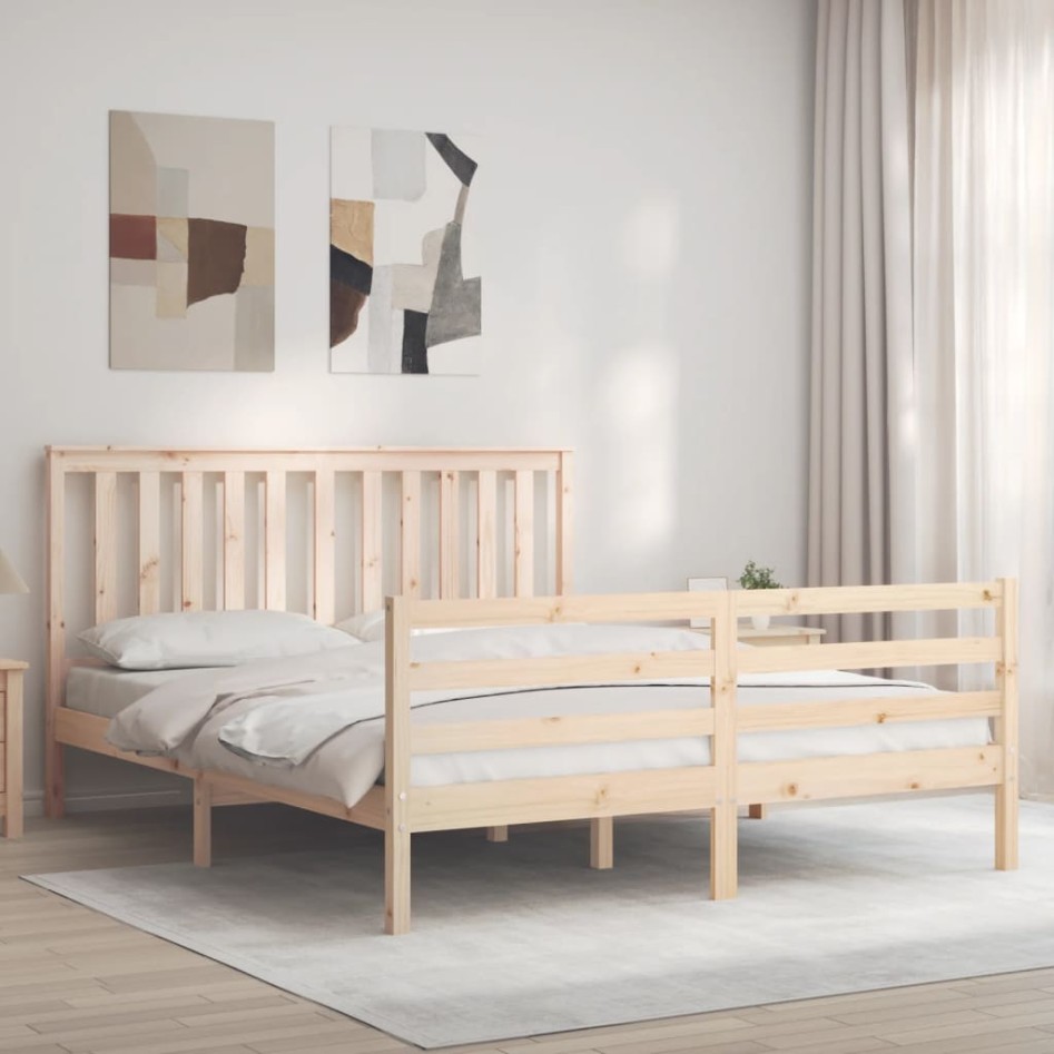 Estructura de cama de matrimonio con cabecero madera