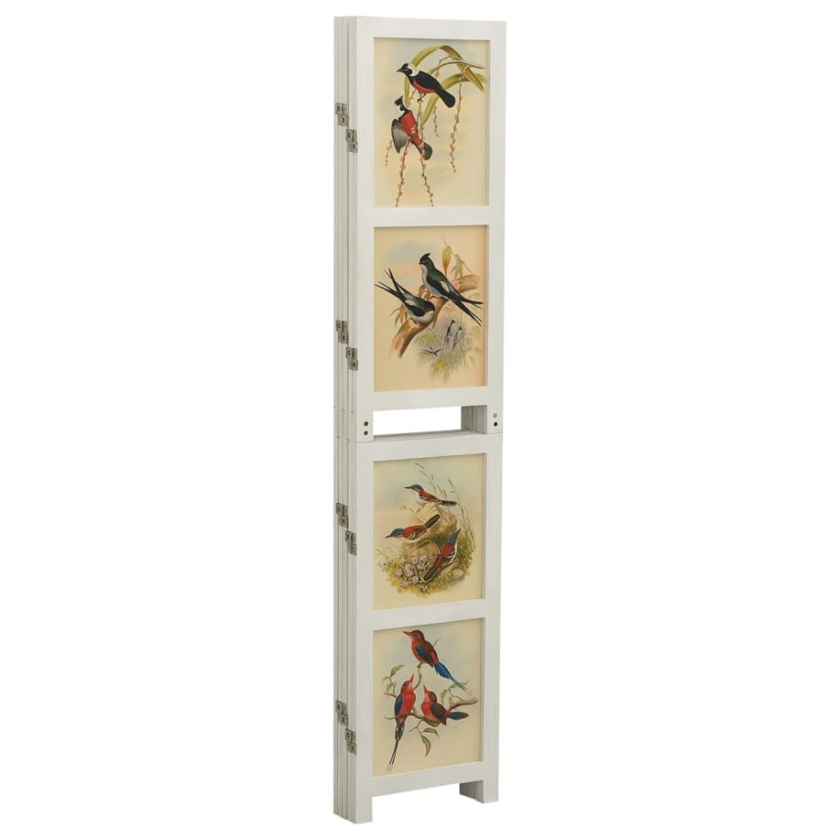 Biombo de 5 paneles madera maciza de paulownia blanco