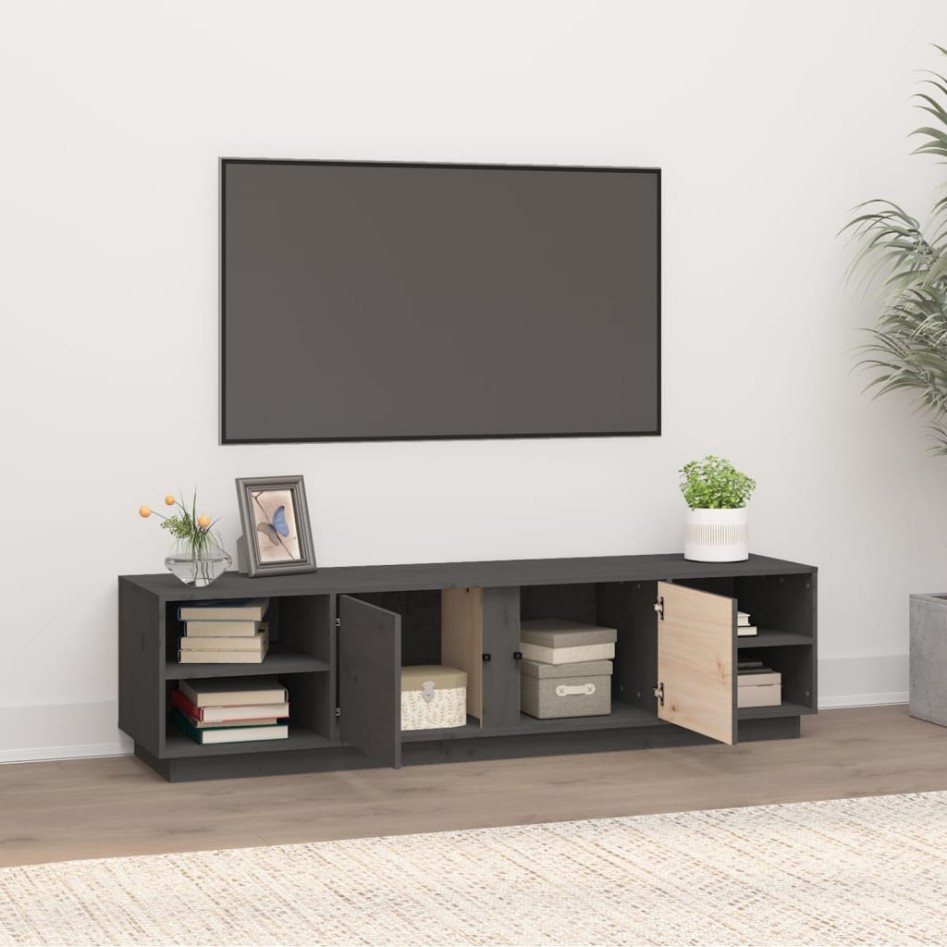 Mueble de TV madera maciza de pino gris 156x40x40