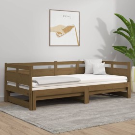Sofá cama extraíble madera de pino marrón miel 2x(80x200)