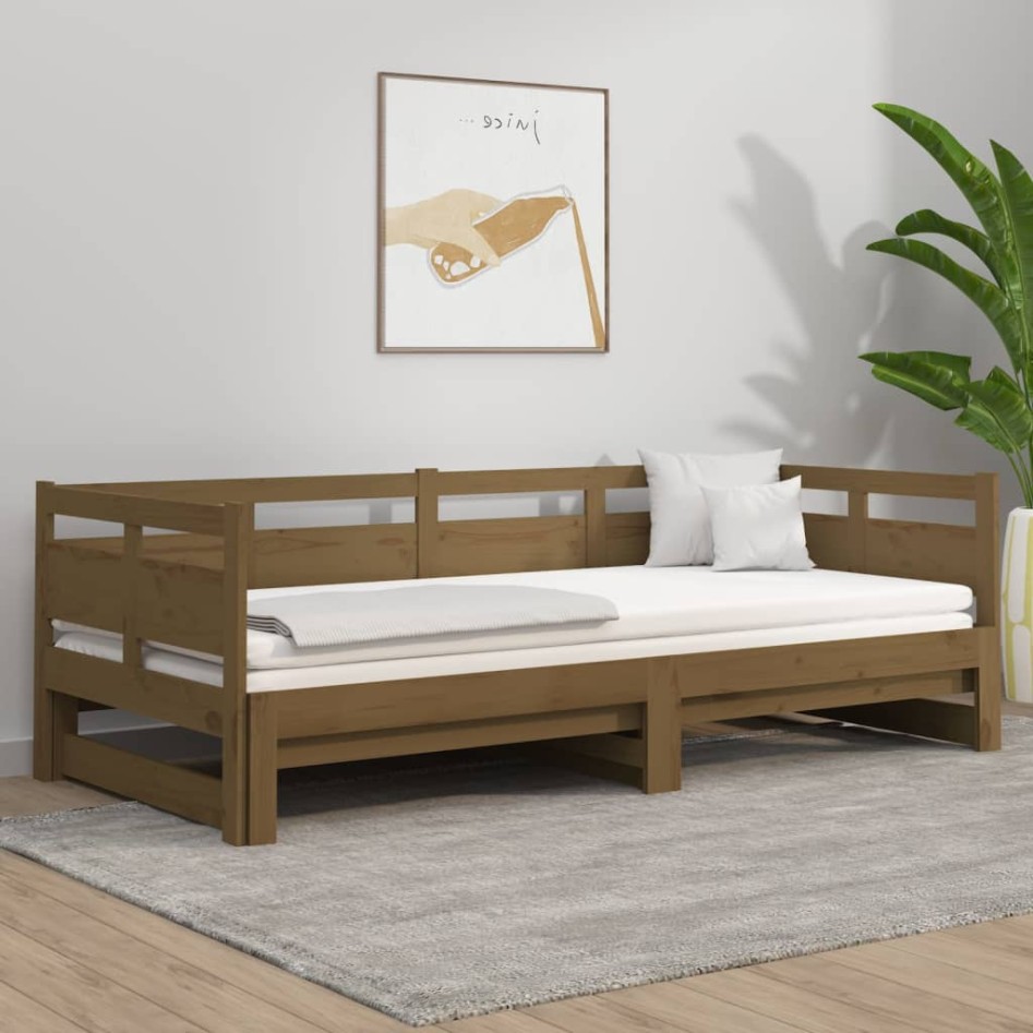 Sofá cama extraíble madera de pino marrón miel 2x(80x200)