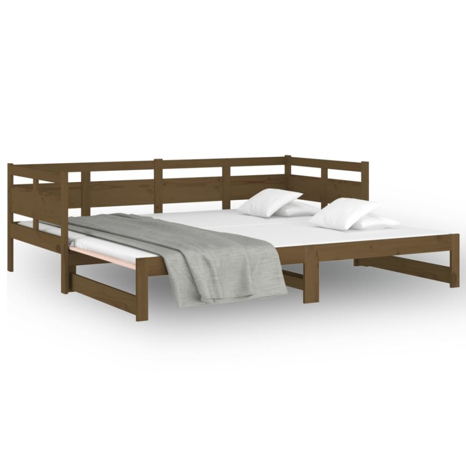 Sofá cama extraíble madera de pino marrón miel 2x(80x200)
