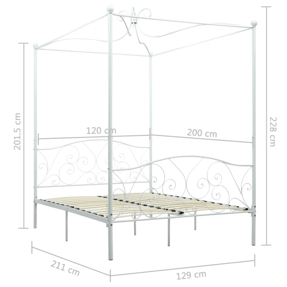 Estructura de cama con dosel metal blanco 120x200