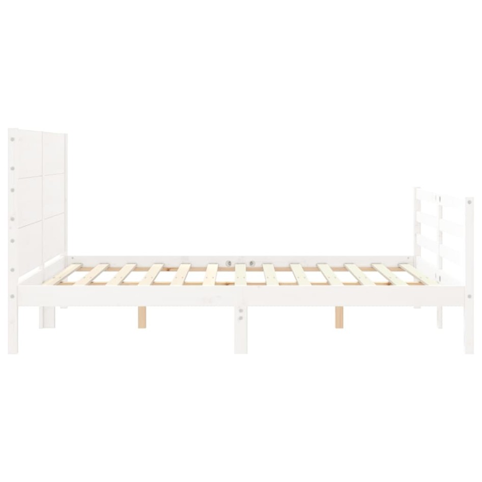 Estructura de cama con cabecero madera maciza blanco 160x200