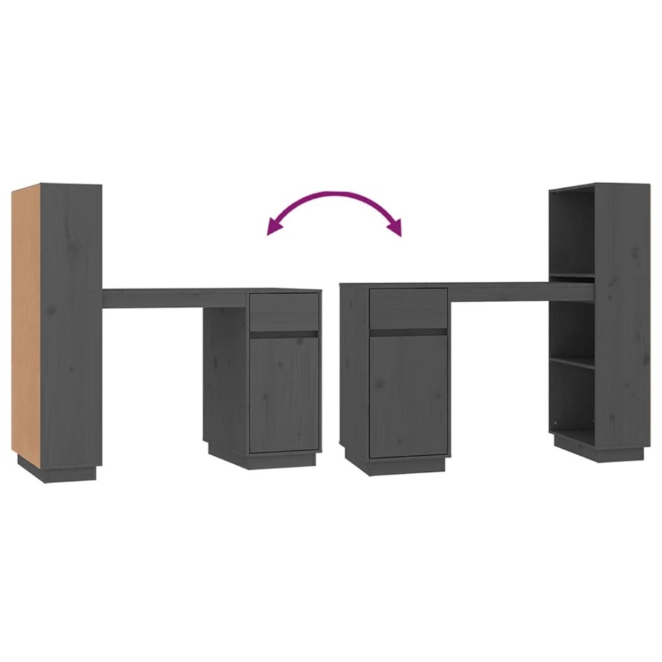 Escritorio de madera maciza de pino gris 110x53x117