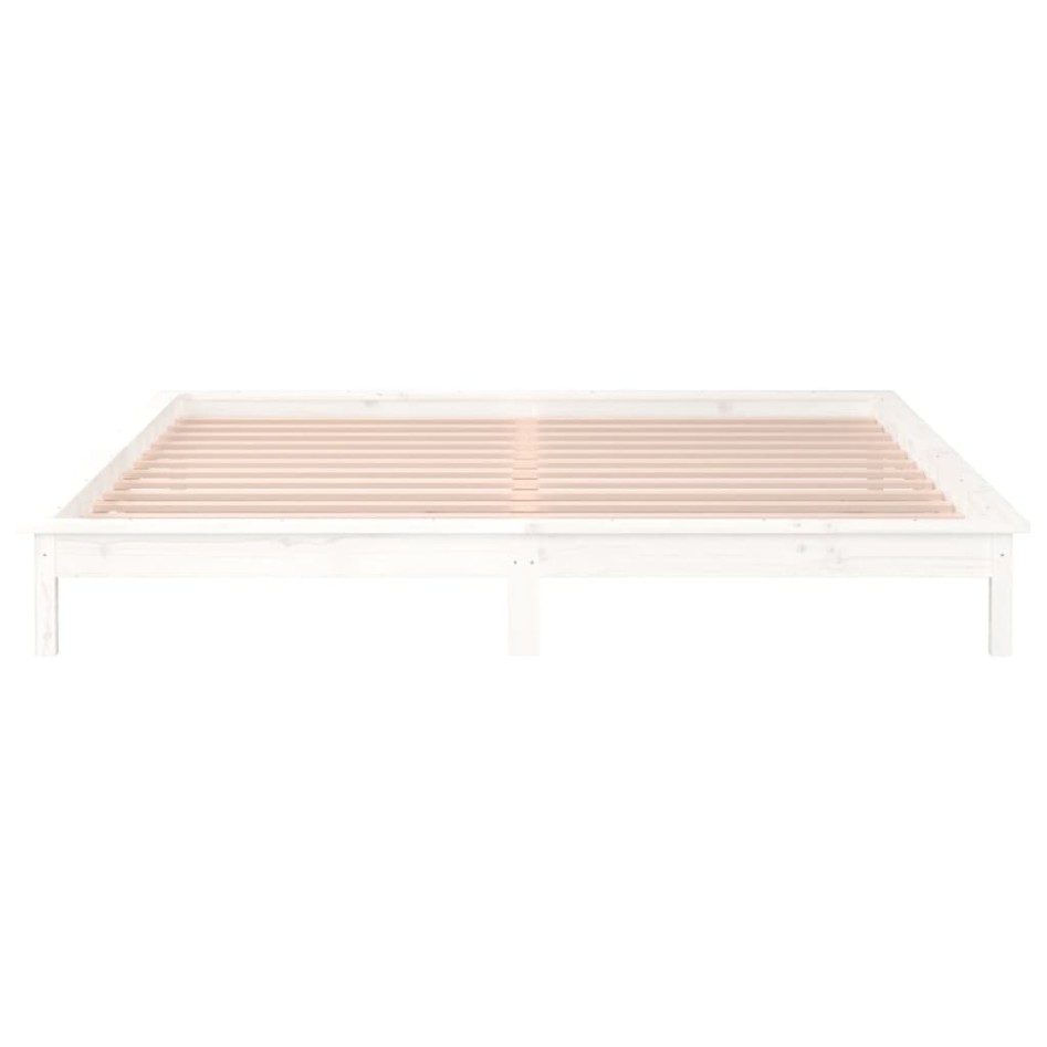 Estructura de cama con LED madera maciza blanca 200x200