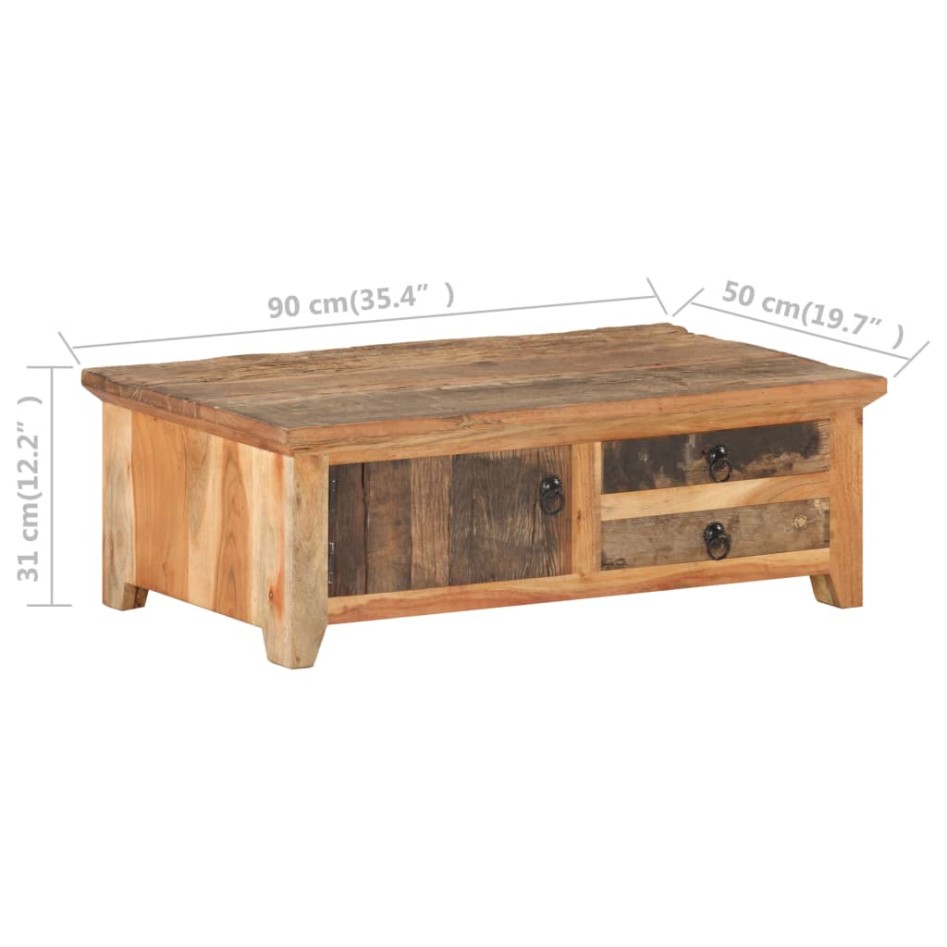 Mesa de centro de madera maciza reciclada 90x50x31