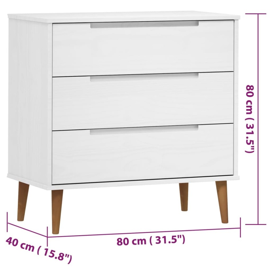 Mesita de noche MOLDE madera maciza de pino blanca 80x40x80