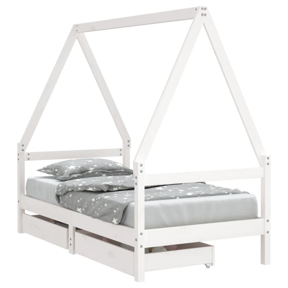 Estructura cama infantil y cajones madera pino blanco 80x160