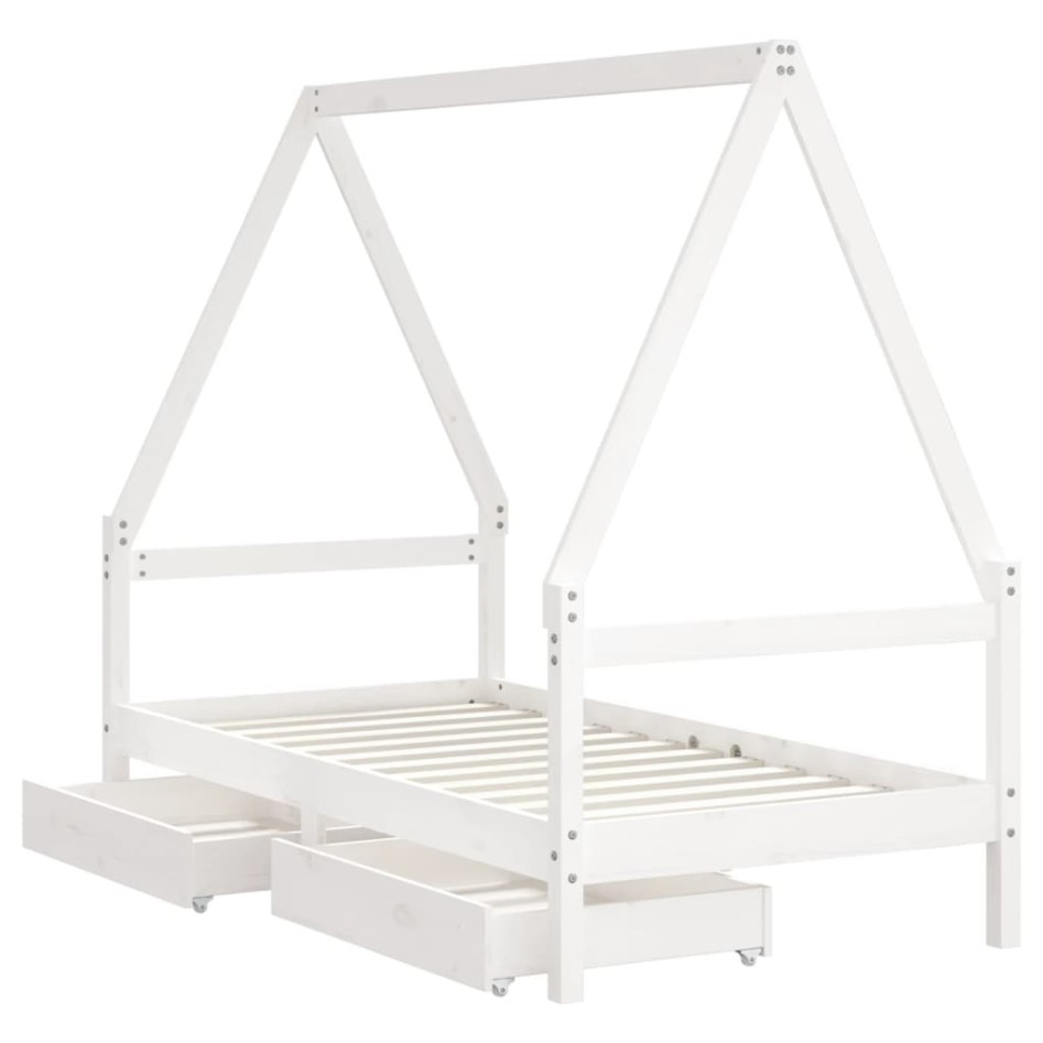 Estructura cama infantil y cajones madera pino blanco 80x160