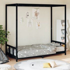 Estructura de cama para niños madera de pino negro 90x200