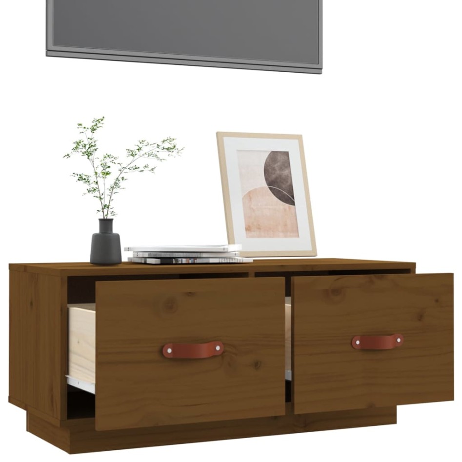 Mueble de TV madera maciza de pino marrón miel 80x34x35