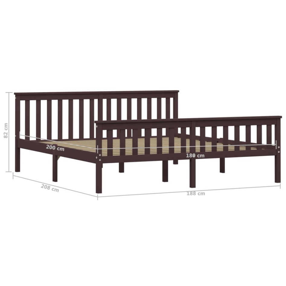 Estructura de cama madera maciza pino marrón oscuro 180x200