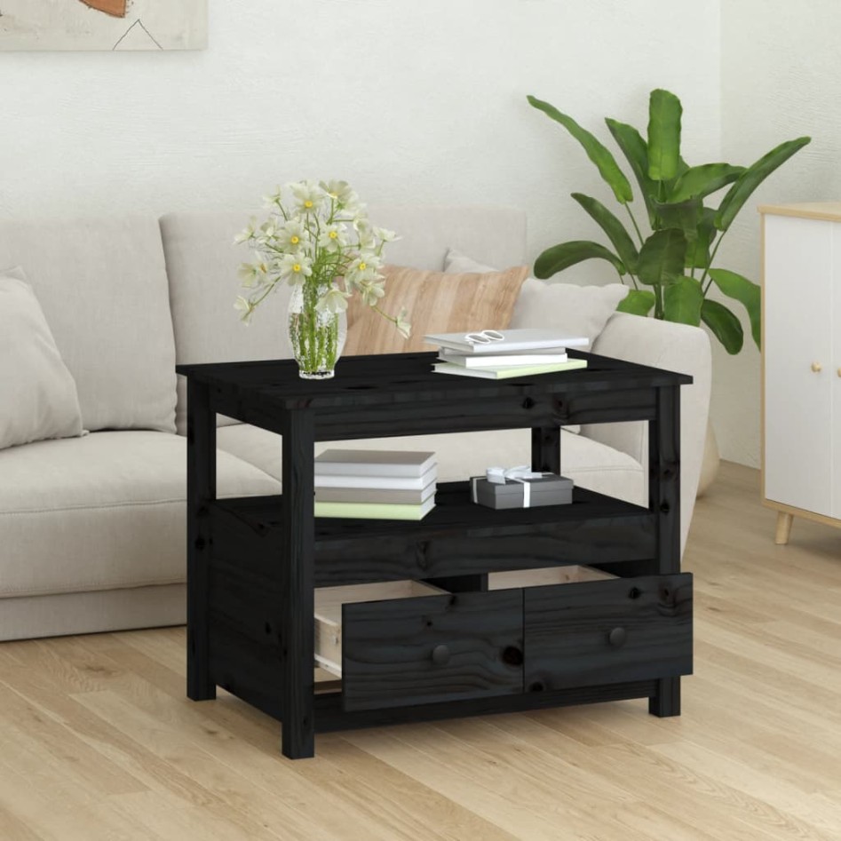 Mesa de centro de madera maciza de pino negro 71x49x55