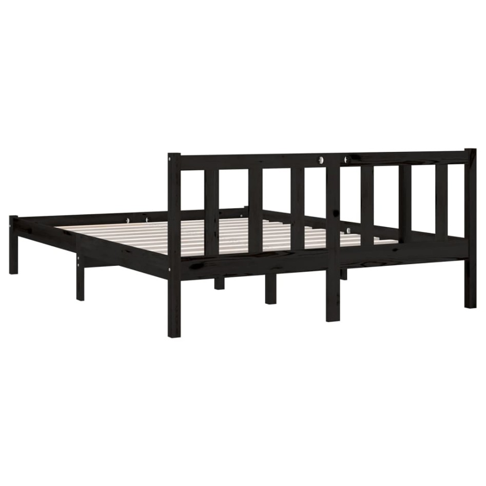Estructura de cama madera maciza de pino negra 150x200