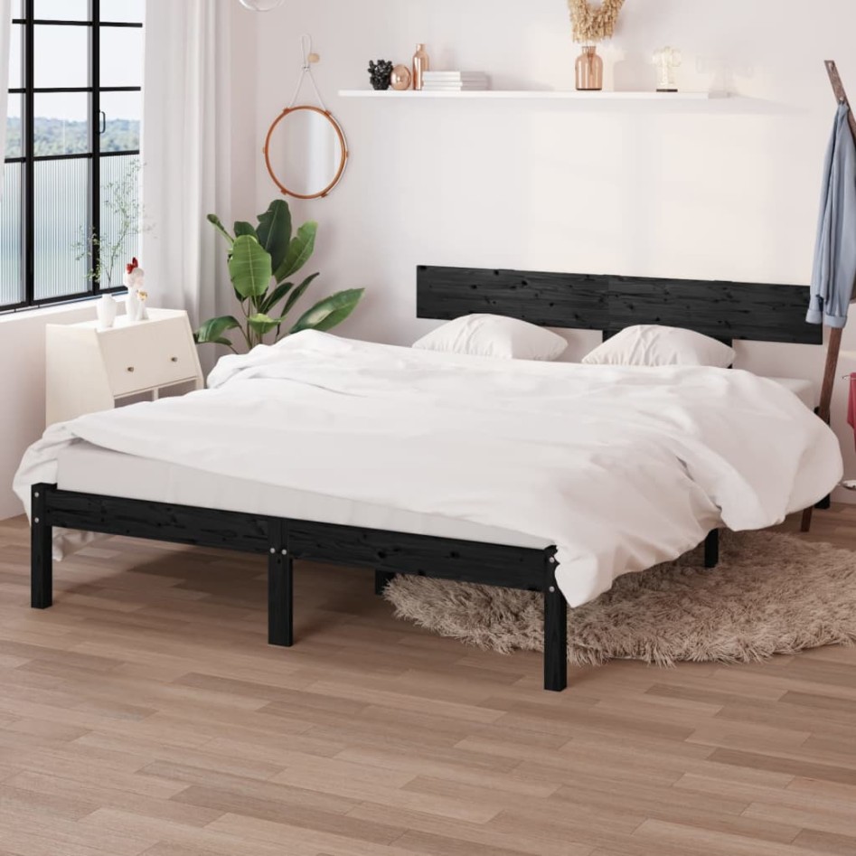 Estructura de cama madera maciza negra 120x190