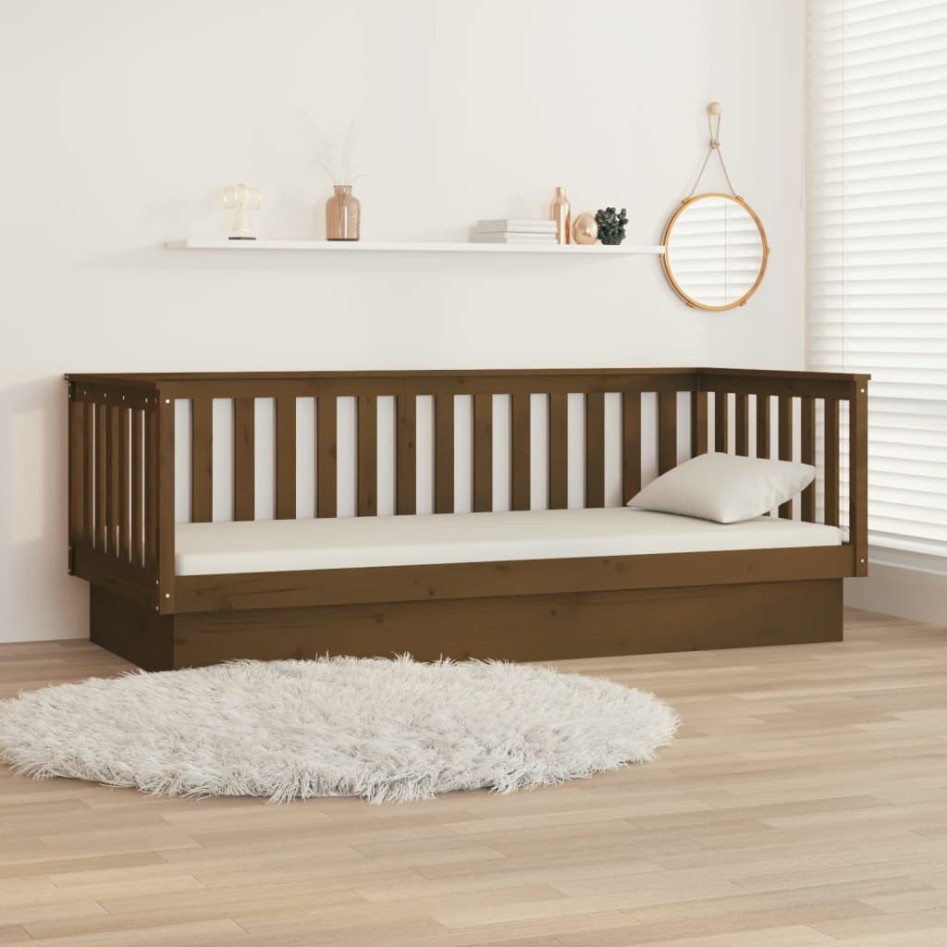 Sofá cama madera maciza de pino marrón miel 90x200