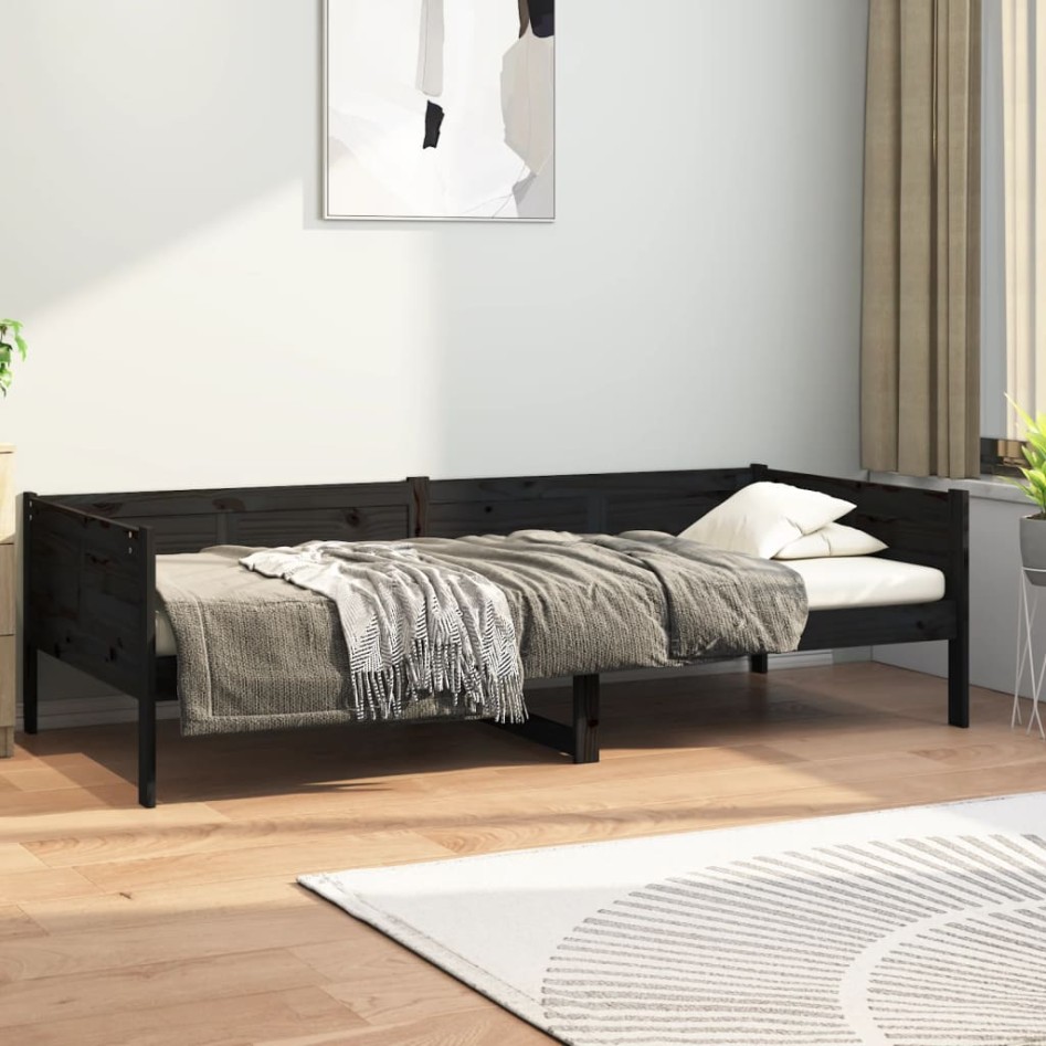 Sofá cama madera maciza de pino negro 80x200