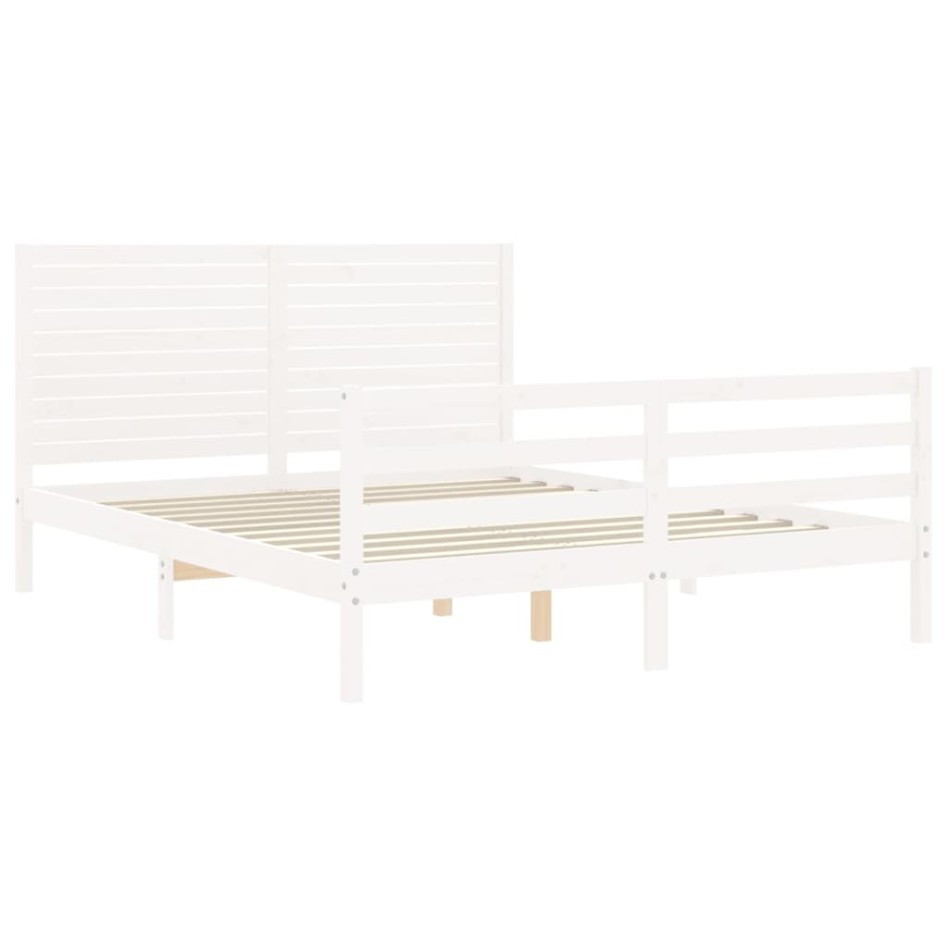 Estructura de cama con cabecero madera maciza blanco 160x200
