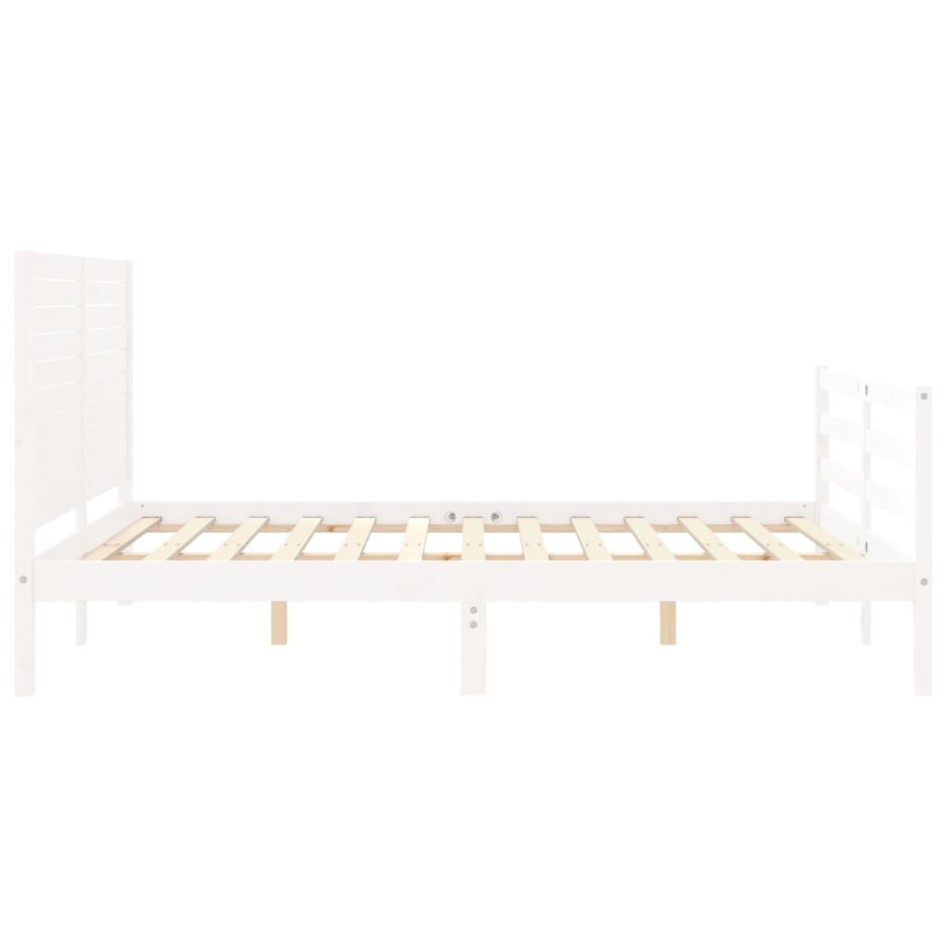 Estructura de cama con cabecero madera maciza blanco 160x200