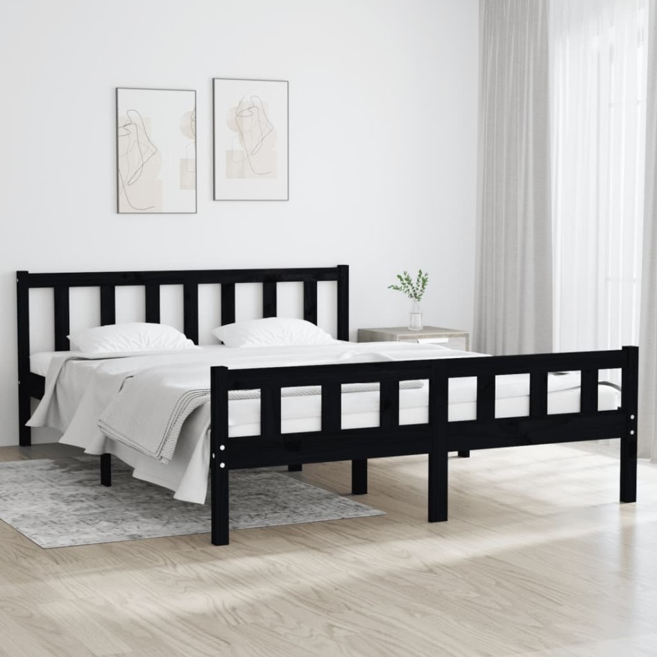 Estructura de cama madera maciza negro 120x200