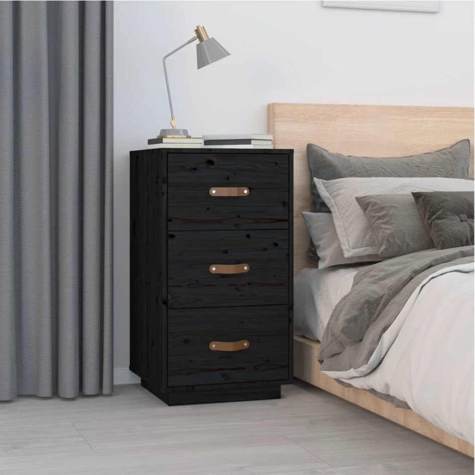 Mesitas de noche 2 uds madera maciza de pino negro 40x40x75