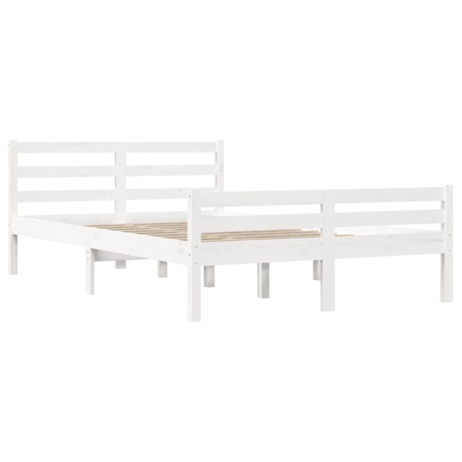 Estructura de cama doble pequeña madera maciza blanca