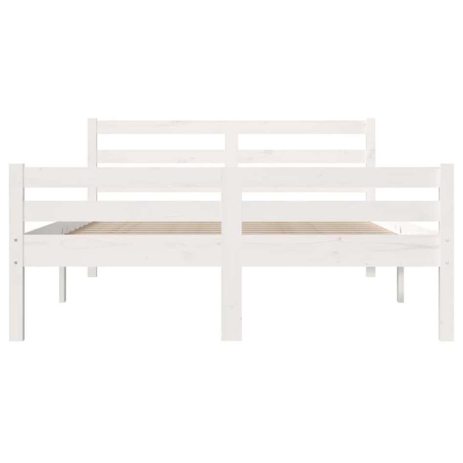 Estructura de cama doble pequeña madera maciza blanca