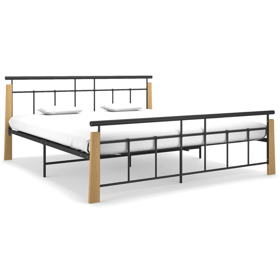 Estructura de cama metal y madera maciza de roble 180x200