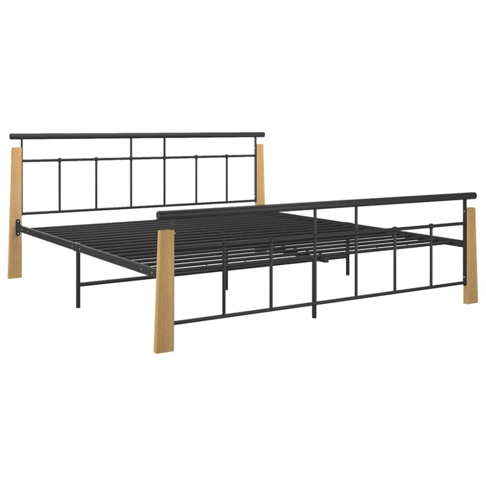 Estructura de cama metal y madera maciza de roble 180x200