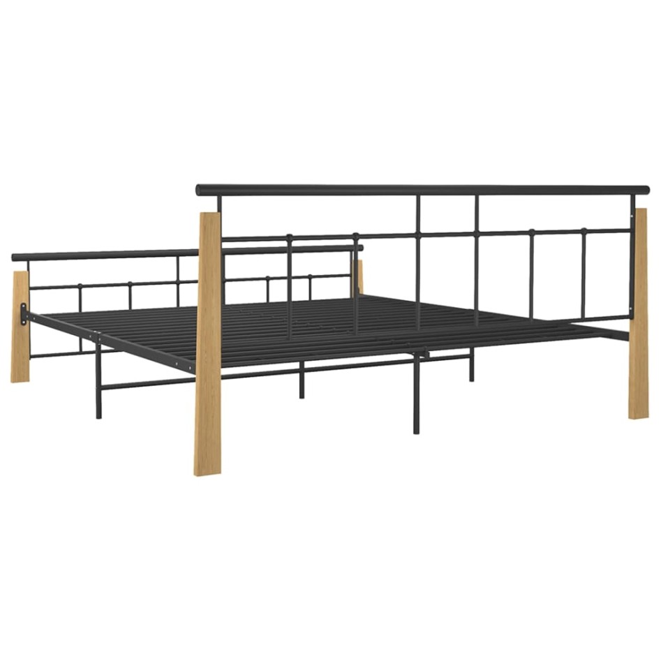 Estructura de cama metal y madera maciza de roble 180x200
