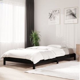 Cama apilable de madera pino maciza negro 75x190