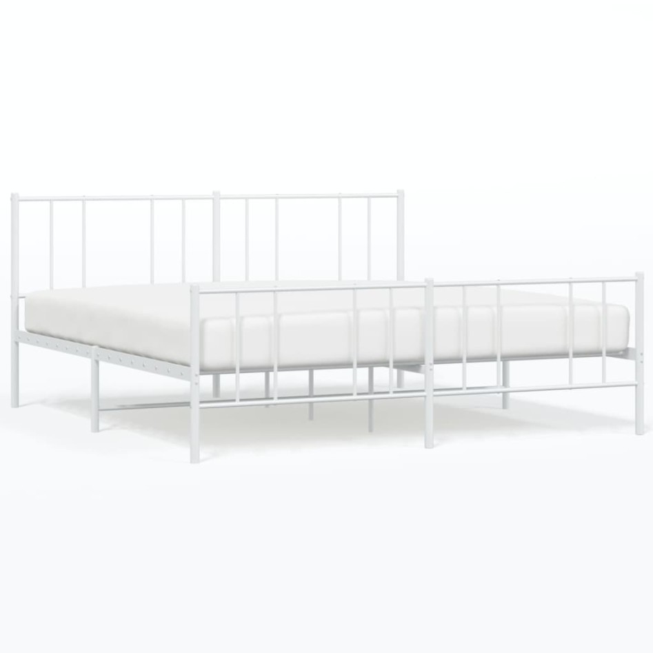 Estructura cama metal con cabecero y estribo blanco 200x200