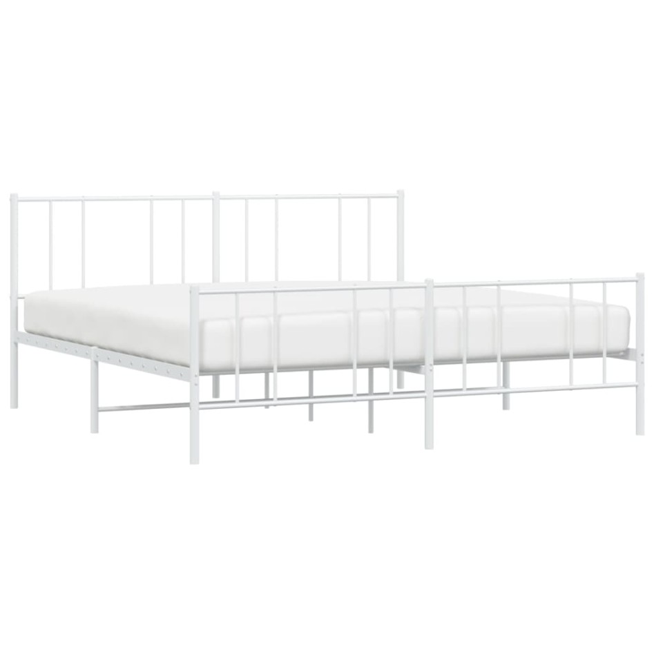 Estructura cama metal con cabecero y estribo blanco 200x200