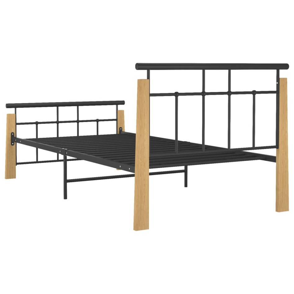 Estructura de cama metal y madera maciza de roble 100x200