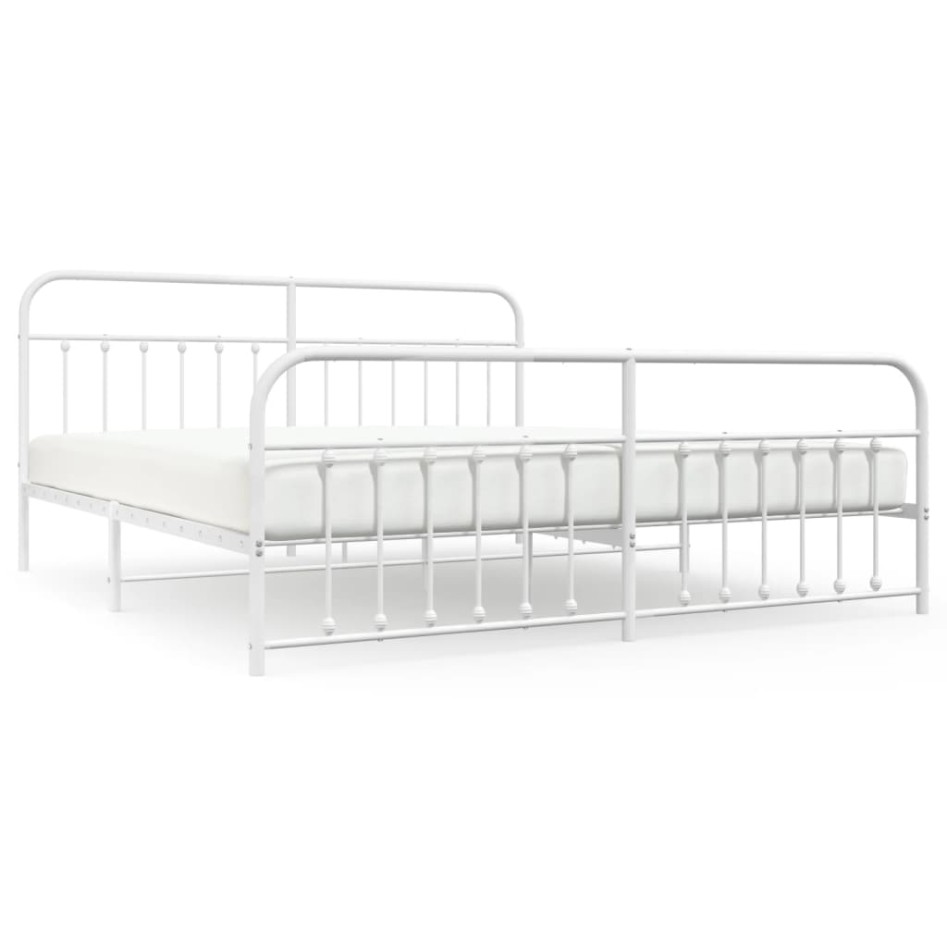 Estructura cama metal con cabecero y estribo blanco 200x200